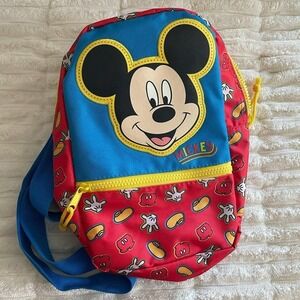 Disney Mickey Mouse Kids Backpack Blue & Red with Zippers